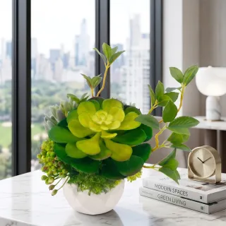 【HUGO DECO 榆果傢飾】大寶石蓮枝芽多肉盆栽(擬真植物/人造盆栽/綠化/佈置/禮物/教師節)