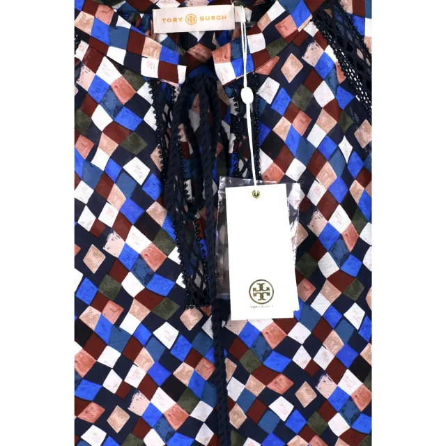 【TORY BURCH】Sonia 縷空細節馬賽克流蘇度假長洋裝(連身裙 精品)