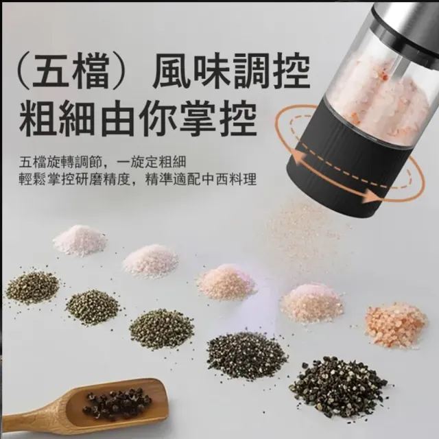 Loyal 電動調味料研磨器 海鹽胡椒研磨機 (陶瓷磨芯/5檔粗細調節/香料罐/研磨調味罐)