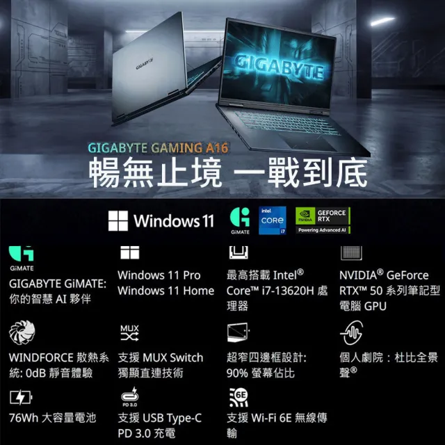 遊戲手把組★【GIGABYTE 技嘉】16吋i5-13420H RTX5060電競筆電(A16 CVHH3TW893SH/16G/512G/W11)