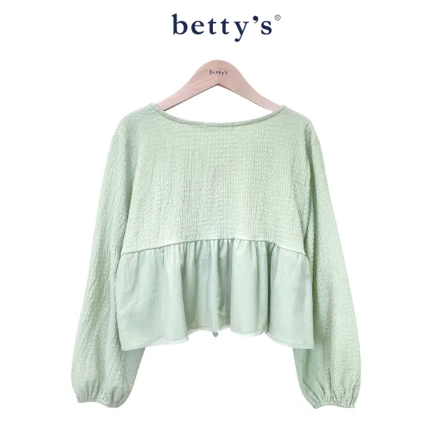 【betty’s 貝蒂思】荷葉邊綁帶燈籠袖短版罩衫(共二色)