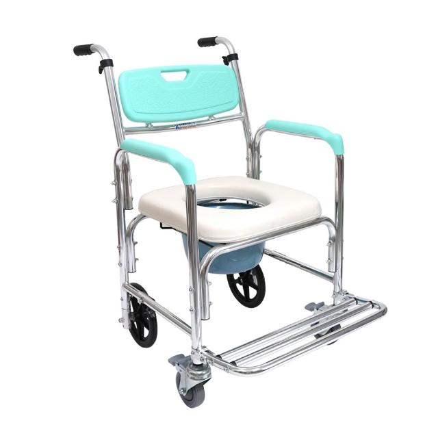 【恆伸醫療器材】ER-4301-8 鋁合金 固定式 便盆椅 洗澡椅 鐵輪 (有輪可推、可架馬桶)