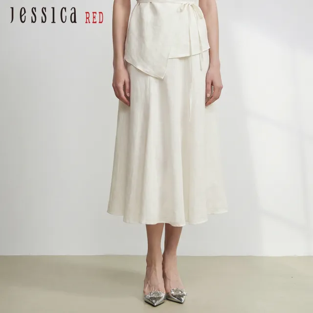 【Jessica Red】寬鬆百搭天絲亞麻鬆緊腰長裙R63103（白）