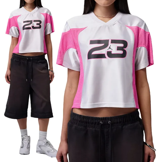 【NIKE 耐吉】As W J Flt Ss Jrsy 短袖 女款 白粉色 透氣 球衣 穿搭 休閒 IF1158-100