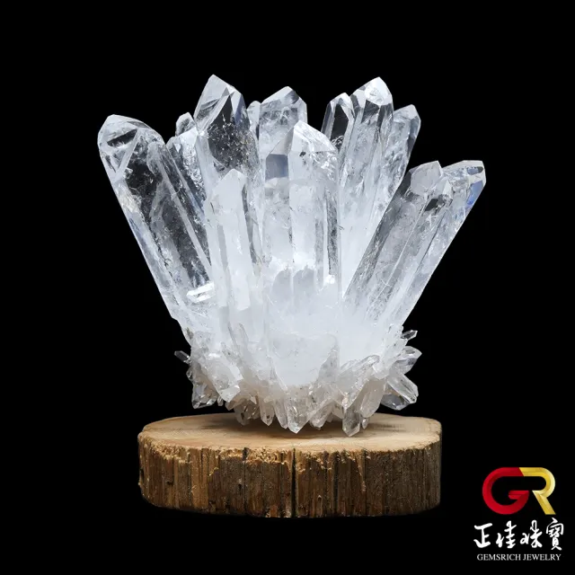 【正佳珠寶】白水晶 純淨能量水晶簇 消磁淨化白水晶｜原木崖柏木座