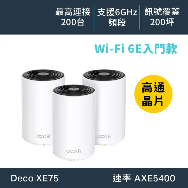 【TP-Link】WiFi 6E AXE5400 三頻 Gigabit 真Mesh 無線路由器 分享器(透天厝首選/Deco XE75 三入組)