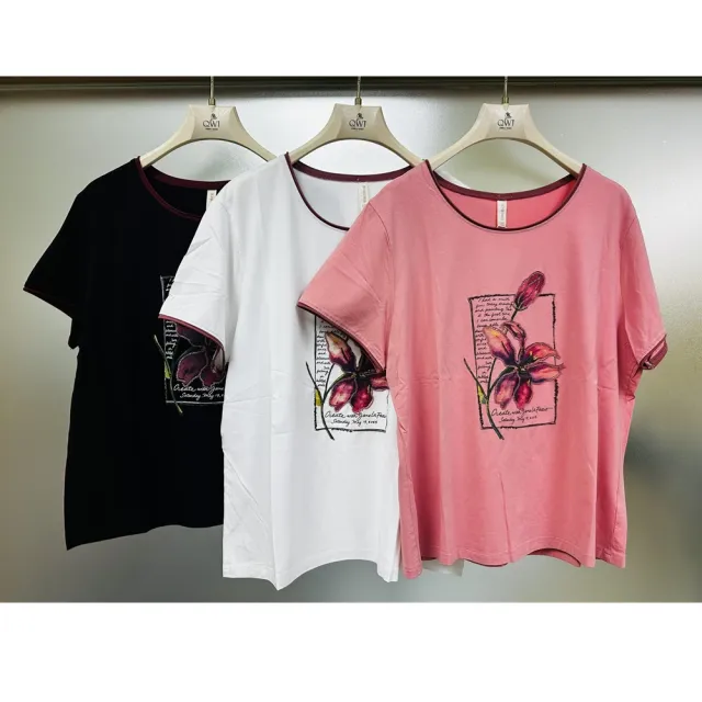 【SuperWands】撞色花卉畫框短袖上衣