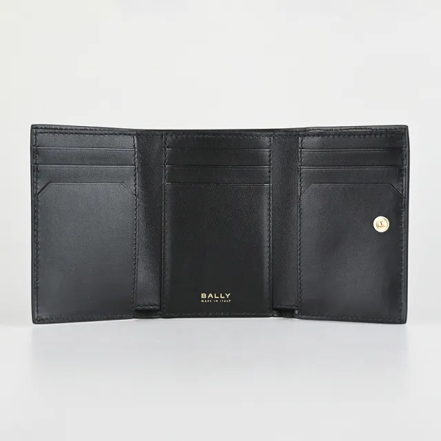 【BALLY】BALLY精品粒紋小牛皮金鎖三折短夾(黑)