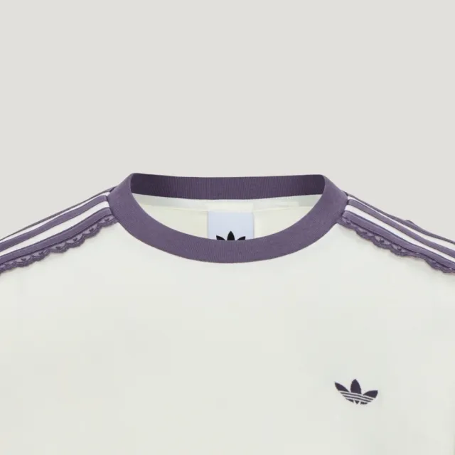 【adidas 愛迪達】Cali Tee W 女 T恤 運動上衣 休閒短袖 蕾絲 經典 米白(LF2332)