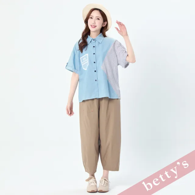 【betty’s 貝蒂思】條紋拼接短袖襯衫(共二色)
