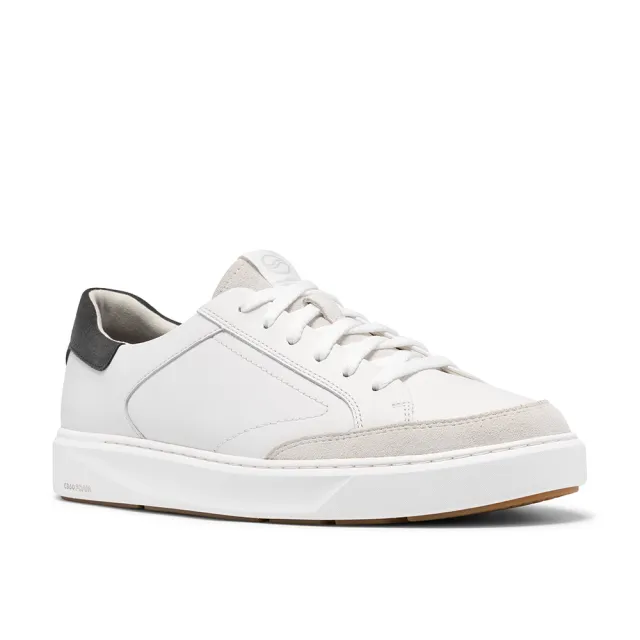 【Clarks】男鞋 Code C Tie真皮輕量異材質拼接板鞋 休閒鞋 小白鞋(白色)(CLM28043C)