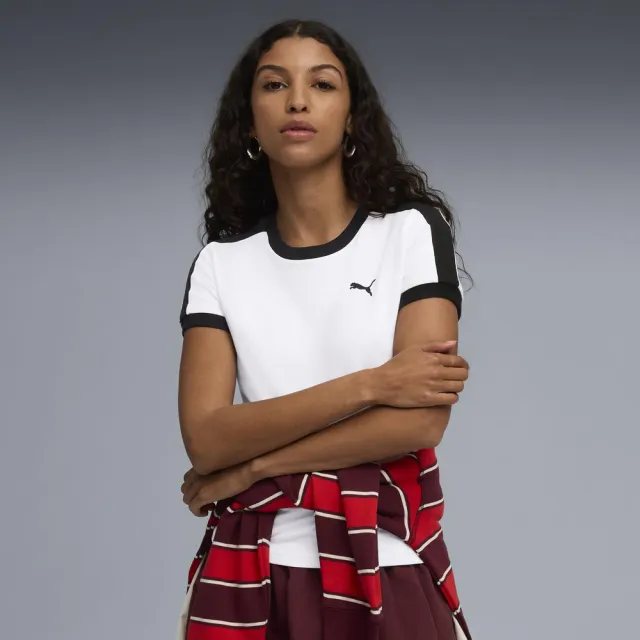 【PUMA】短袖上衣 女 歐規 T7 白黑 63212902