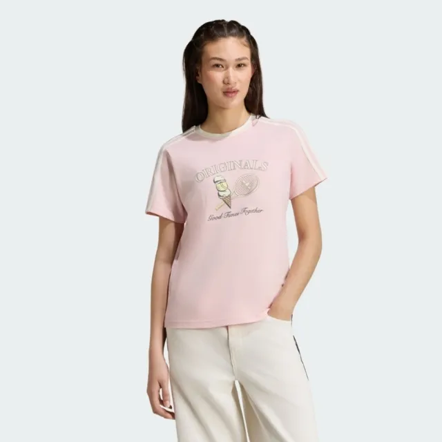 【adidas 愛迪達】Sports Tee Ss W 女 T恤 運動上衣 休閒短袖 純棉 舒適 粉紅(KX6894)