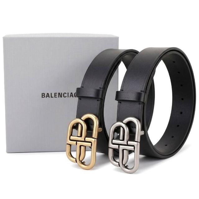 【Balenciaga 巴黎世家】BB 35mm 復古金屬標誌小牛皮腰帶(2色可選)