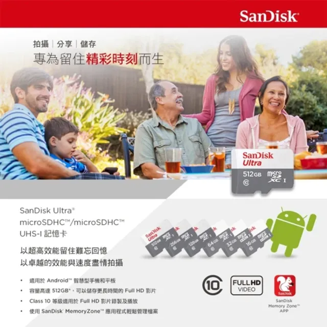 【SanDisk 晟碟】全新版 512GB Ultra MicroSD C10 UHS-I 記憶卡(最高讀取 100MB/s 原廠7年保固)