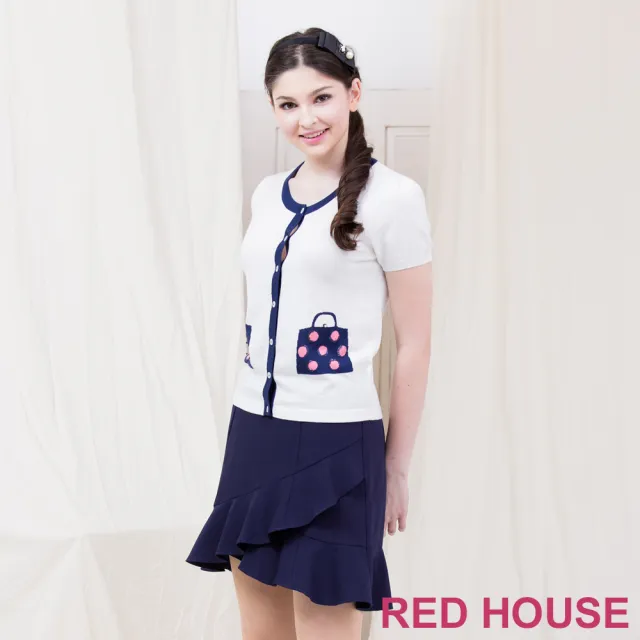 【RED HOUSE 蕾赫斯】俏麗包包圖案裝飾針織衫(藍色)