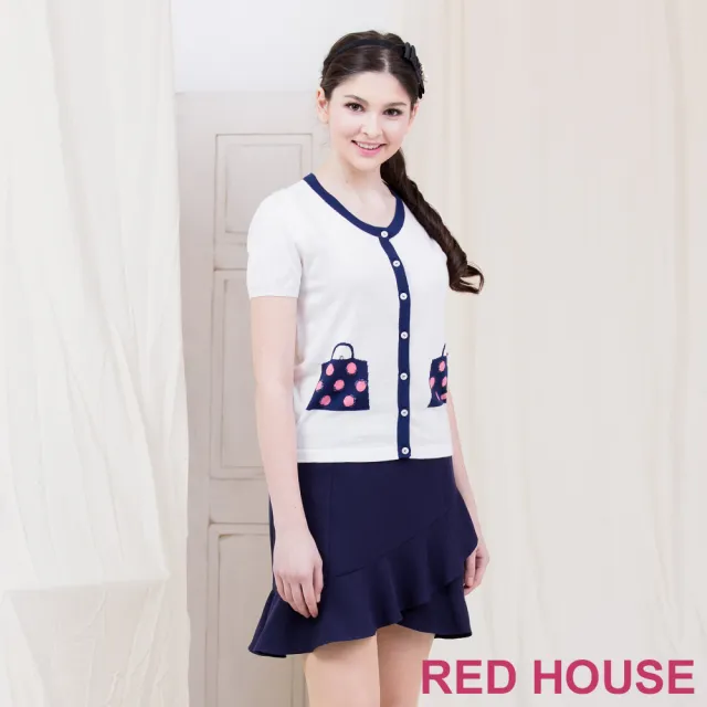 【RED HOUSE 蕾赫斯】俏麗包包圖案裝飾針織衫(藍色)