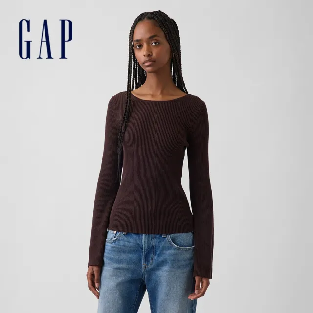 【GAP】100%棉質羅紋修身毛衣-大地棕(910614)