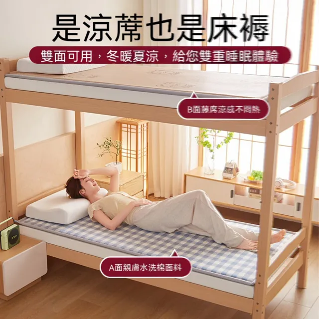 【Orin 歐林居家】雙面床墊 180*200 涼席 藤席軟墊 單人床墊 午睡地墊 榻榻米睡墊（冬夏可用 預售12天）