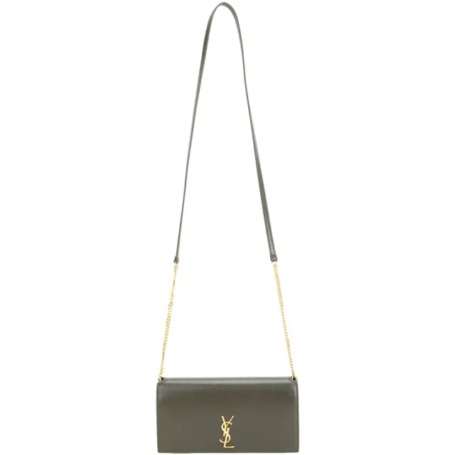 【YSL】Saint Laurent Cassandre 金字小牛皮翻蓋鍊帶手機包(輕麝香色 斜背包 肩背包)