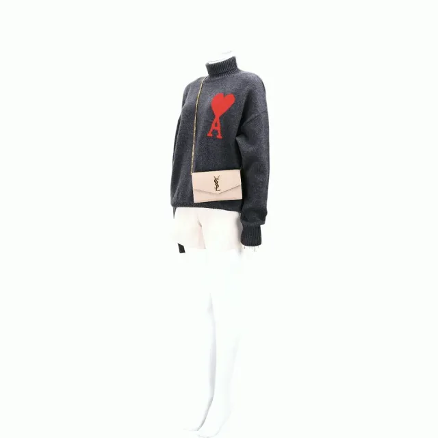 【YSL】Saint Laurent Uptown 魚子醬牛皮手拿/斜背信封包 附卡片夾(奶茶色 肩背 迷你包)