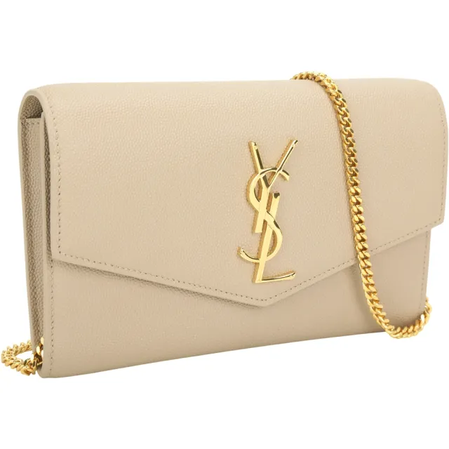 【YSL】Saint Laurent Uptown 魚子醬牛皮手拿/斜背信封包 附卡片夾(奶茶色 肩背 迷你包)