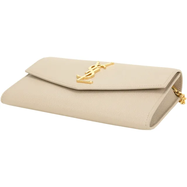 【YSL】Saint Laurent Uptown 魚子醬牛皮手拿/斜背信封包 附卡片夾(奶茶色 肩背 迷你包)