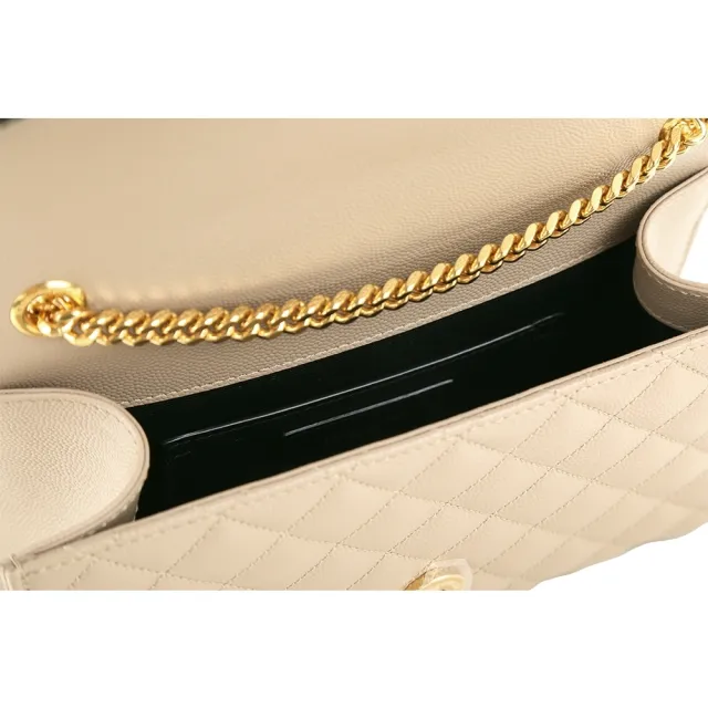 【YSL】Saint Laurent MONOGRAM 小款 車縫小牛皮鍊帶信封包(深米色 肩背包 斜包 鍊包)
