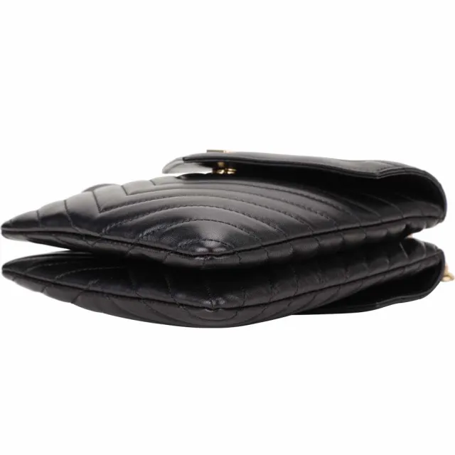 【YSL】Saint Laurent 絎縫小羊皮雙層翻蓋鍊帶斜背包(黑色 肩背包 側肩包 鍊包)