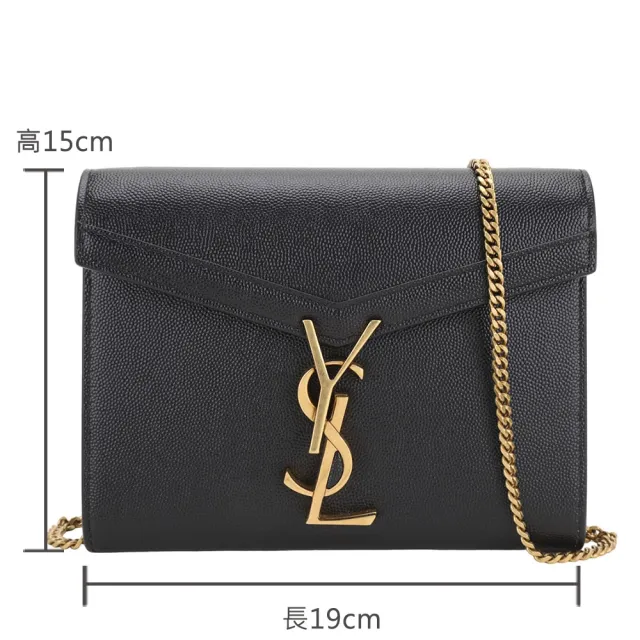 【YSL】Saint Laurent Cassandra 小牛皮金屬字母轉扣信封鍊帶/手拿包(黑色 肩背包 鍊包)