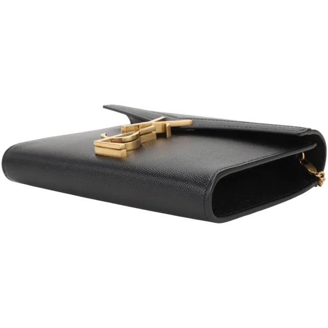 【YSL】Saint Laurent Cassandra 小牛皮金屬字母轉扣信封鍊帶/手拿包(黑色 肩背包 鍊包)
