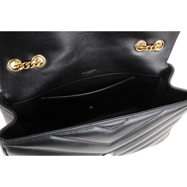 【YSL】Saint Laurent LOULOU MATELASSE 中型 金字絎縫羊皮信封式鍊帶肩斜背包(黑色 翻蓋 鍊包)