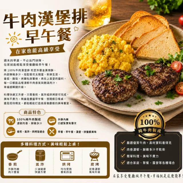 【約克街肉舖】豪鮮_美式薄片牛肉漢堡排15片(100g±10%/片)