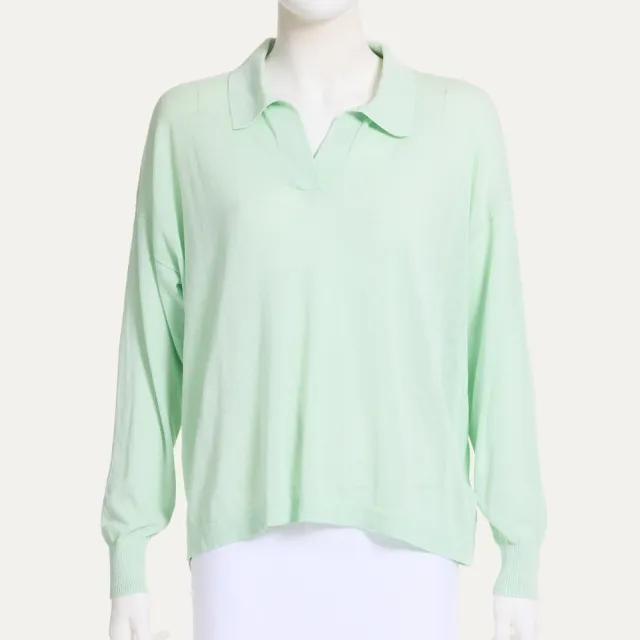 【YUANDONGLI 元動力】V型POLO領輕薄針織衫(淺綠；S-L；4263495009)