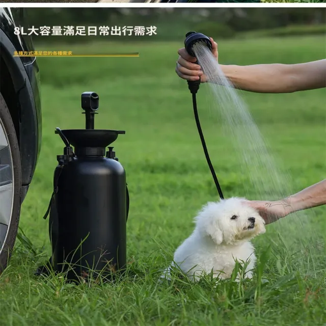 【Quality 聚家】加壓沐浴機 戶外淋浴噴頭 便攜式沐浴機 寵物淋浴 無底座/結實耐摔/加粗壓縮/軟毛刷頭