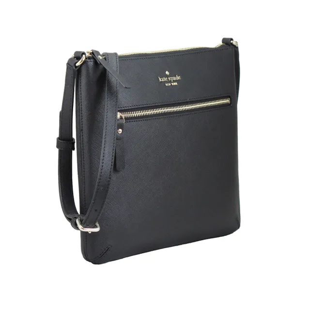 【KATE SPADE】新款金屬LOGO防刮扁型斜背包(黑)