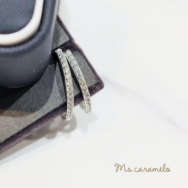 【Ms caramelo 焦糖小姐】925純銀鍍K白 耳扣式圓環耳環(鋯石耳環)