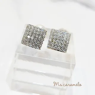 【Ms caramelo 焦糖小姐】夾式耳環 方形耳環(鋯石耳環)