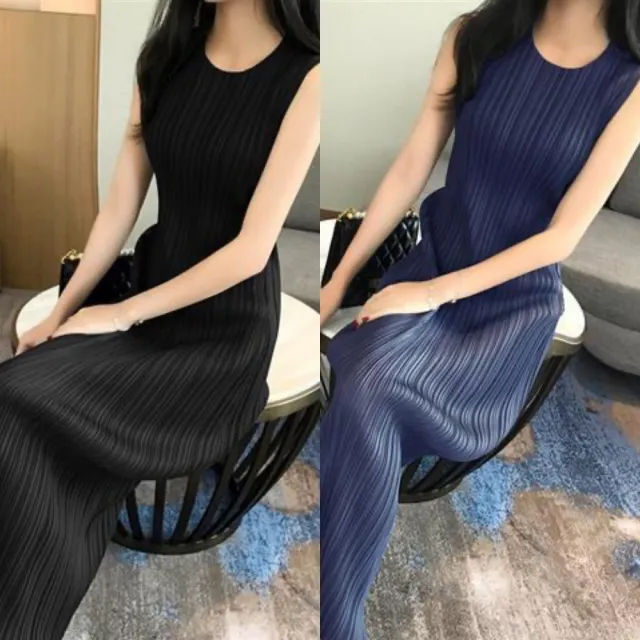 【巴黎精品】現貨+預購 三宅風皺褶衣服連身裙褶皺衣背心裙洋裝名媛大尺碼女裝(直筒裙長裙女裙子3款b1a80 A)