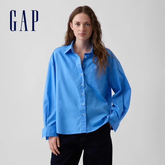 【GAP】府綢寬版襯衫-天藍色(912045)