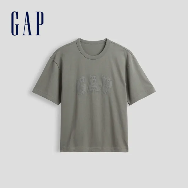【GAP】重磅寬鬆Gap Logo短版T恤-灰色(911578)
