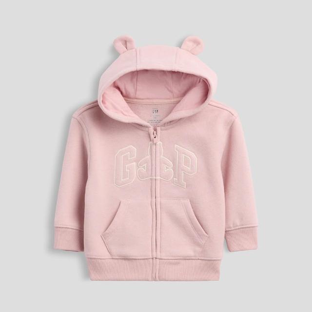 【GAP】嬰兒VintageSoft布萊納小熊Gap Logo拉鍊連帽運動衫-粉色(910784)