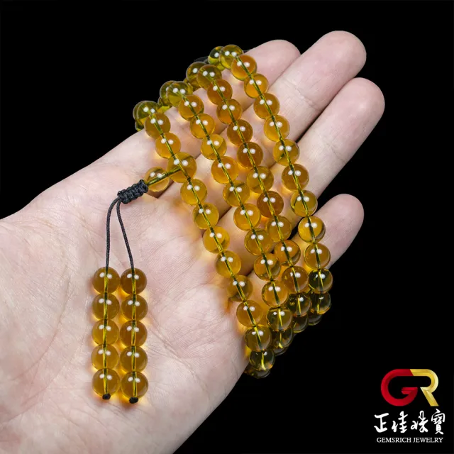 【正佳珠寶】琥珀藍珀 天藍金藍珀 8mm 超淨水藍珀轉運珠 108顆念珠｜特製棉繩(附鑑定證書)
