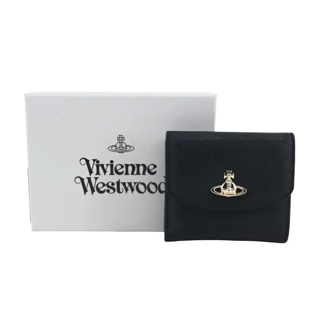 【Vivienne Westwood】經典防刮二折短夾-黑/金