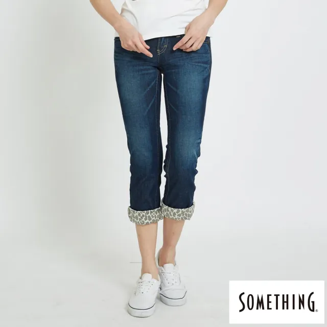 【SOMETHING】女裝 NEO FIT合身七分牛仔褲(中古藍)