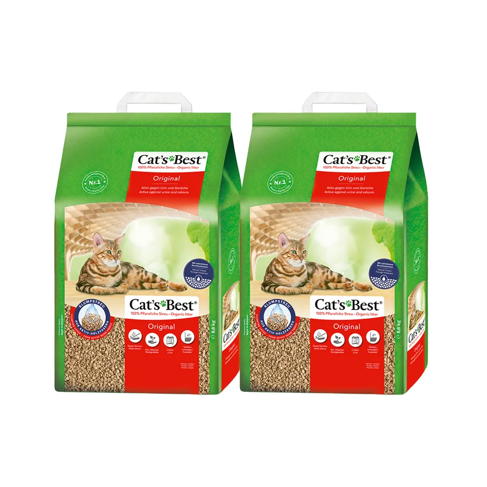【CAT’S BEST 凱優】凝結木屑砂《紅標經典》-8.6kg│20Lx2包(貓砂/木屑砂/環保砂/杉木砂/松木砂/小動物砂)