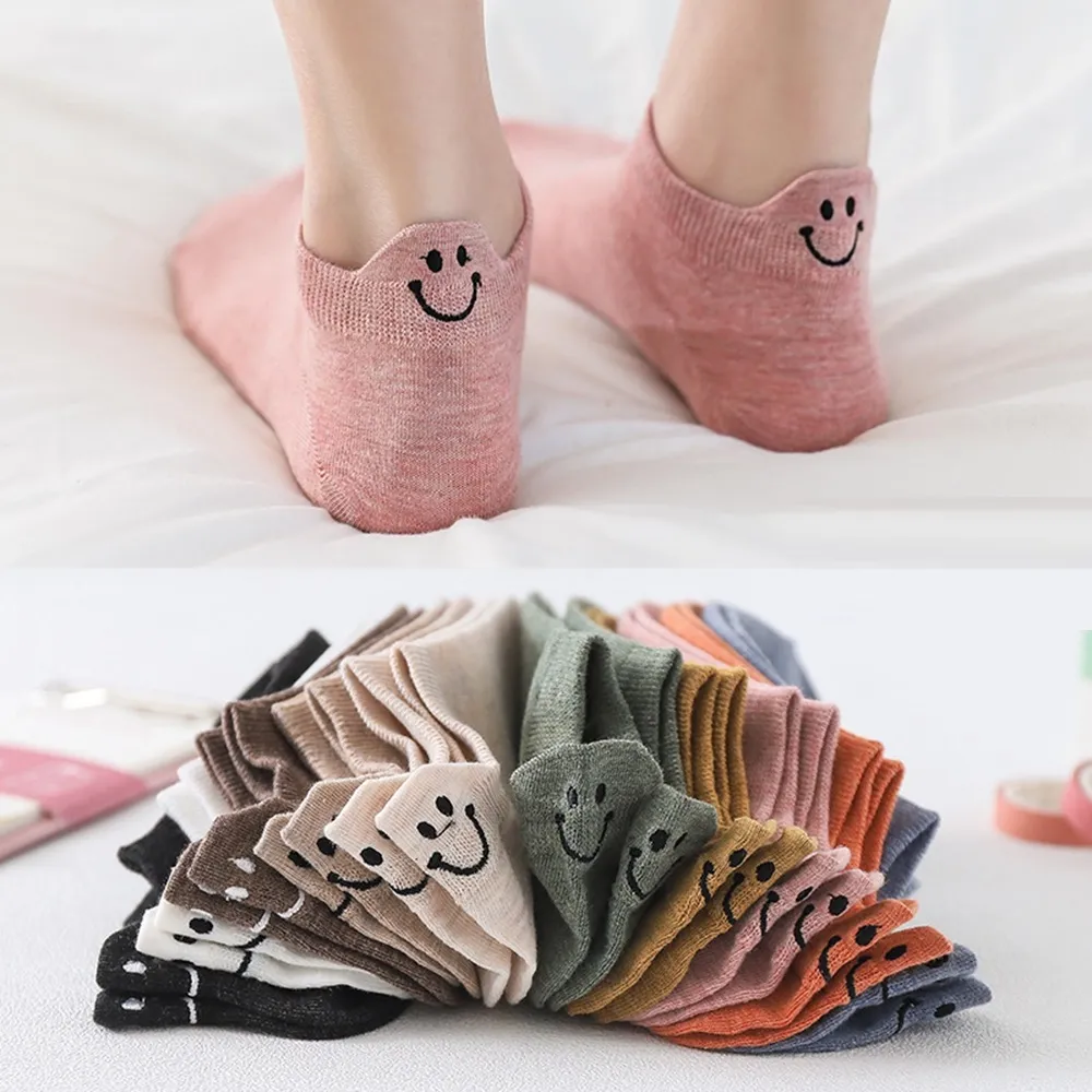 【Porabella】笑臉刺繡船襪 後跟刺繡短襪 笑臉襪 船型襪 隱形襪 女襪 短襪女 可愛襪子 學生襪 少女襪