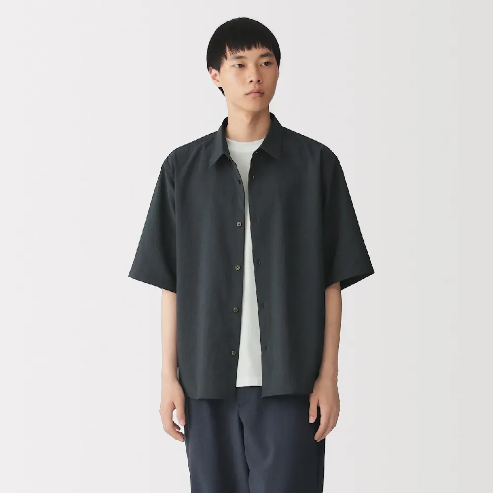 【MUJI 無印良品】男透氣五分袖襯衫(墨灰/深藍/深棕)