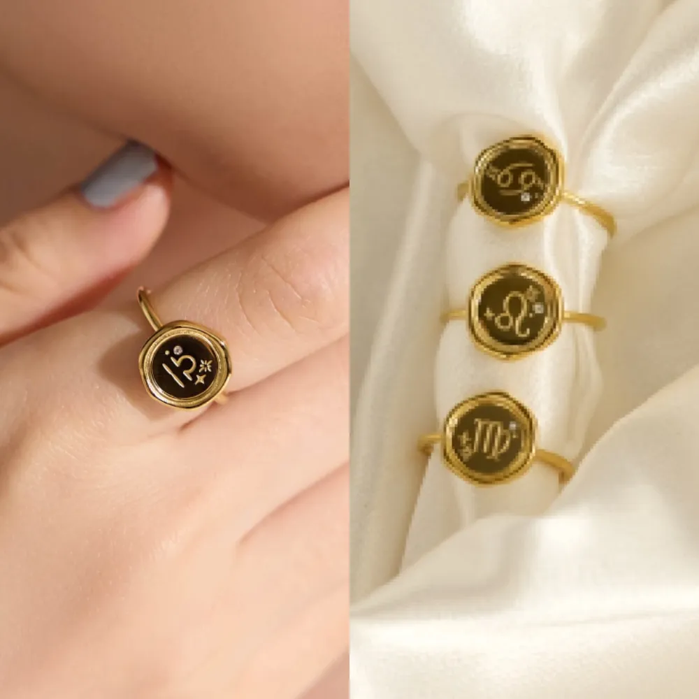 【vacanza】momo精選 十二星座封蠟 純鋼飾品 純鋼戒指 金色 多款任選 (生日禮物 絕版品 )