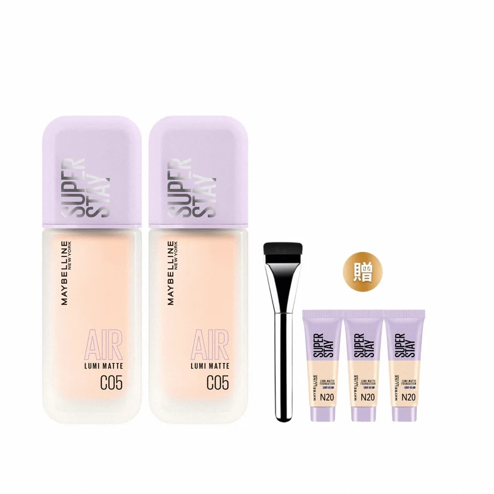 【MAYBELLINE 媚比琳】全新升級!裸霧光持久水粉底AIR 2入組(#小方胖AIR#專櫃級奢華粉底)